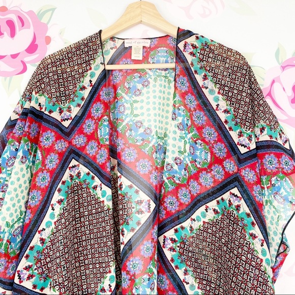 Band of Gypsies Floral Boho Floral Scarf Print Kimono Swim Cover S M - Picture 2 of 7